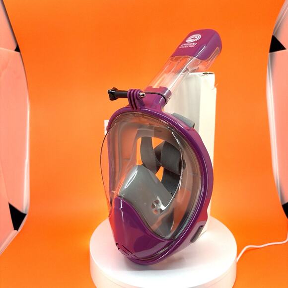 Snorkel Mask- 180 Degree Panoramic Full Face Design in Plum, Size Small/Medium - Picture 5 of 16